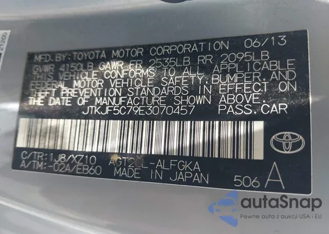 2014 Scion Tc 10 Series from USA, damaged, VIN JTKJF5C79E3070457